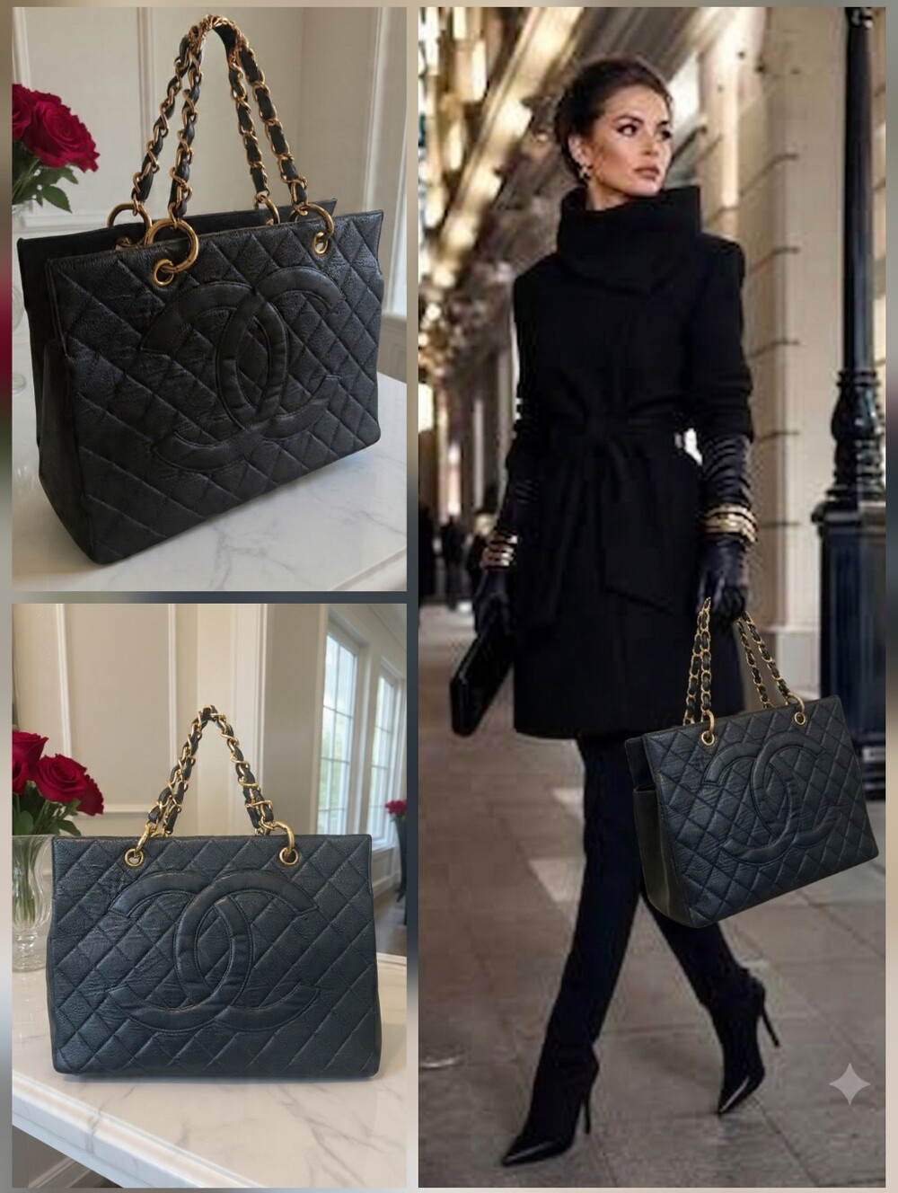 Chanel 90's Black Caviar Leather GST Grand Shopping Tote Gold HW ✨️ EUC